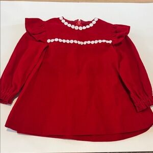 Red Kids Shirt with Floral Trim